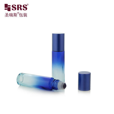 خرید BLPM-10ml 100٪ بدون نشت قالب دیواره ضخیم شیشه ای آبی تیره بطری رول با گل قیمتی برای بسته بندی آرایشی سرم تولید آنلاین