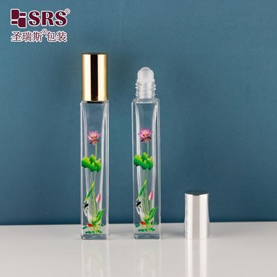 خرید 10 میلی لیتر شکل مربع شیشه دیواری ضخیم روی بطری با رولر بال اپلیکاتور برای عطر و روغن ضروری تولید آنلاین