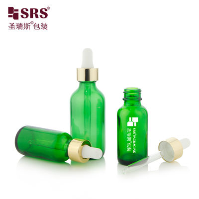 خرید Luxury Collar 1oz 2oz Green Glass Dropper Bottle for Essential Oil تولید آنلاین