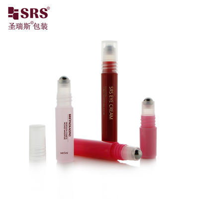 RPPH-8ML سرخ تزریق درخشان طراحی سفارشی ظرف پلاستیکی PP با کاپ استنلس استیل توپ رول روی برای سیروم آرایشی