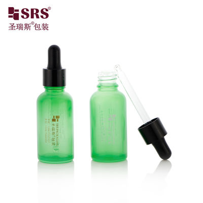 D001-50ml دوستانه محیط زیست خالی پوشش سبز قطره کش بطری شیشه ای با سیاه چشمک قطره کش سیلیکون لامپ برای روغن مراقبت از بدن