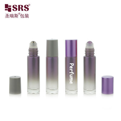 BLPM-10ml شکل گرد گره خالی دود بنفش رنگ سفارشی بطری شیشه ای شیشه ای با گلوله فولادی برای روغن عطر