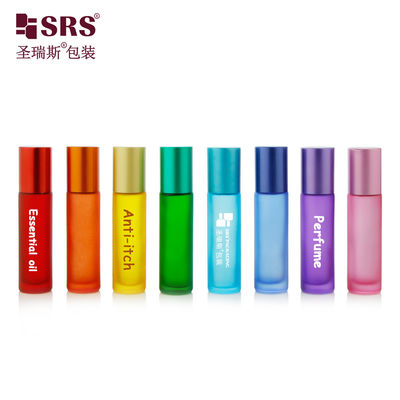 BLPM-10ml تولید گزینه های سفارشی رنگ رنگین کمان سطح یخ زده دستکاری بطری رولر شیشه ای خالی 10ml با توپ ید برای روغن عطر ضد خارش