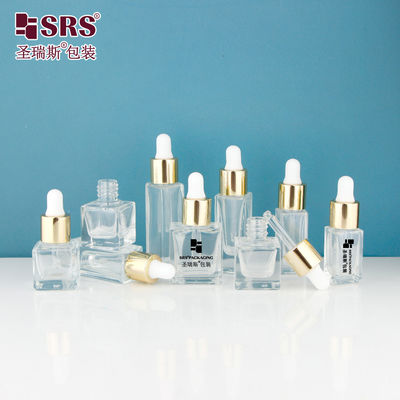 D1229-5ml بطری شیشه ای شفاف مربع خالی با قفل قطره ای فلزی فلزی آلومینیومی درخشنده و نوع پیچ سیلیکون سفید برای عطر خوشبو