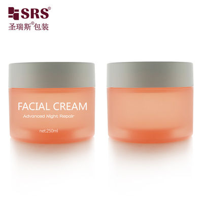 SRSJK-250g شکل گرد استوانه ای درجه غذایی خالی پرتقال شفاف شیشه پلاستیکی با طرح لایه دوگانه بسته بندی کاور سفید برای پوشک چشم
