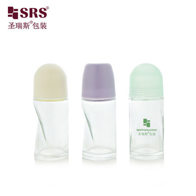 BLPG-B-50ml Empty round Clear glass personal care roll bottle vial container with pP massage ball